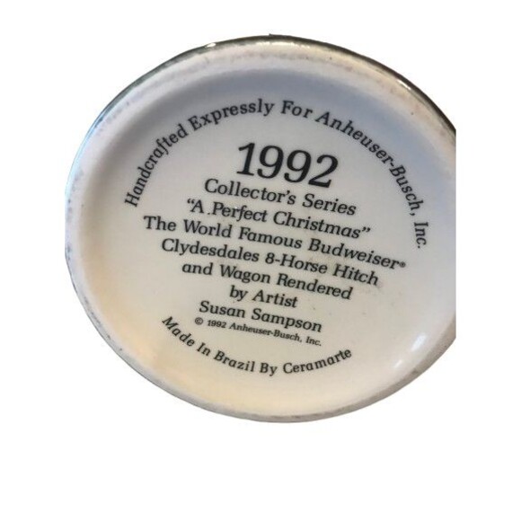 BUDWEISER BEER STEIN 1989 WINTER CLYDESDALES  CERMARTE EMBOSSED, 6 3/4" TALL - Picture 4 of 8